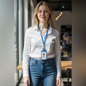 Eccolo Light Blue and White Breakaway Badge Reel (Plastic) & Lanyard (Nylon)